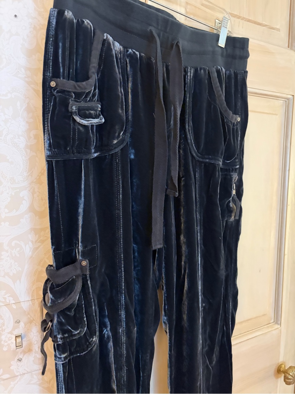 Velvet Cargo Joggers in Navy with Utility Pockets